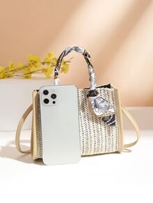 Skinny Scarf Decor Satchel Bag - Apricot - View 3