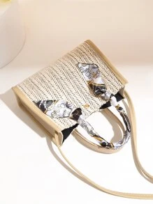 Skinny Scarf Decor Satchel Bag - Apricot - View 4