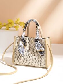 Skinny Scarf Decor Satchel Bag - Apricot - View 5