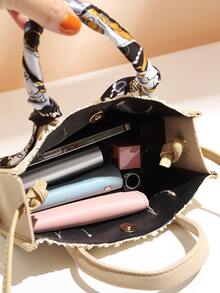 Skinny Scarf Decor Satchel Bag - Apricot - View 7