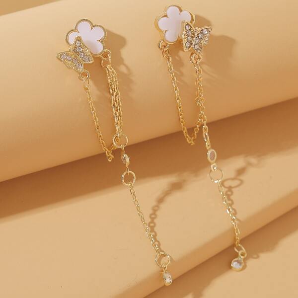 

Rhinestone Butterfly Decor Earrings, Silver