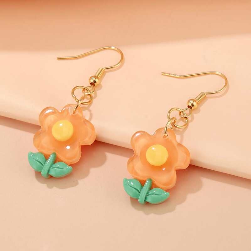 

Flower Drop Earrings, Orange