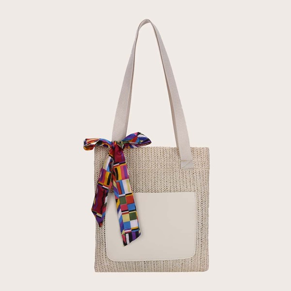 

Twilly Scarf Decor Shoulder Tote Bag, Beige