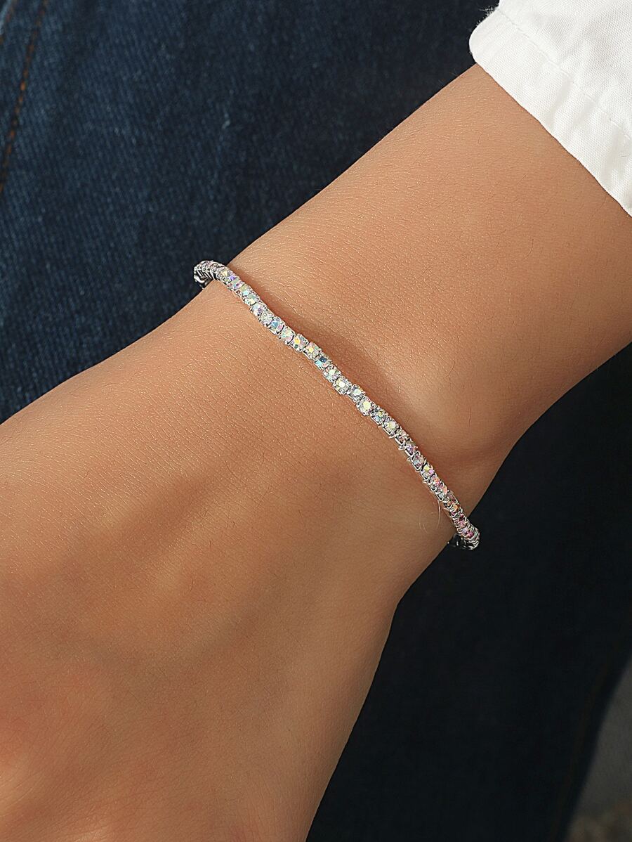 Vòng tay đàn hồi rhinestone - Bạc - Xem 1