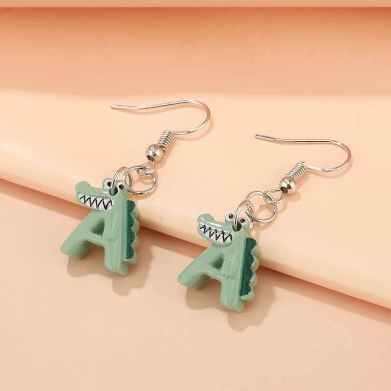 

Cartoon Dinosaur Drop Earrings, Green