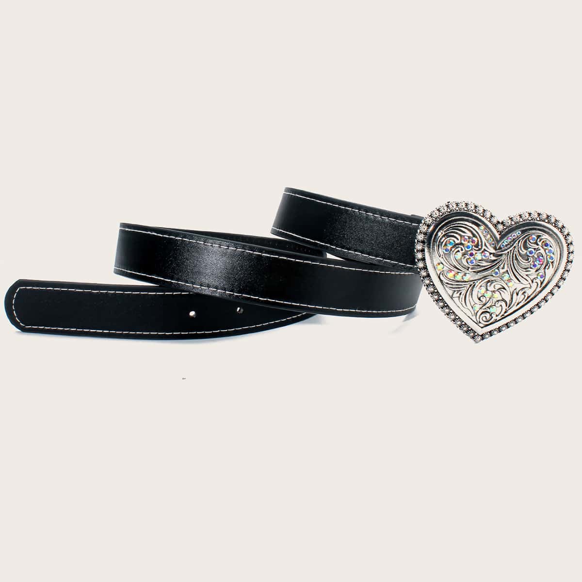 

Heart Decor Buckle Belt, Black
