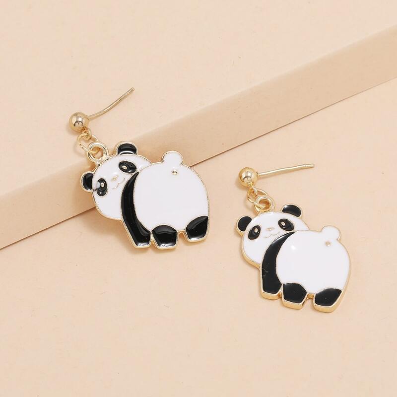 

Cartoon Panda Drop Earrings, Black and white