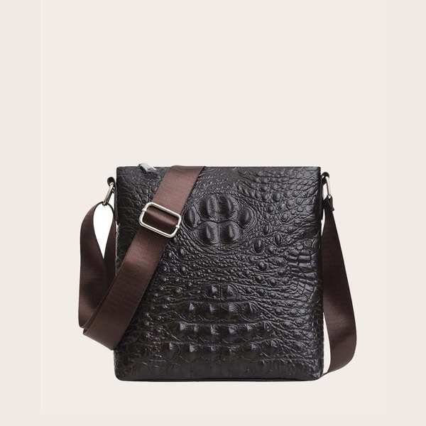 

Men Croc Embossed Crossbody Bag, Brown