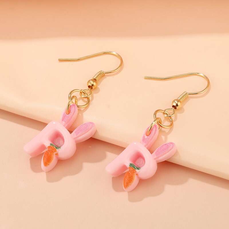 

Rabbit & Letter Drop Earrings, Pink