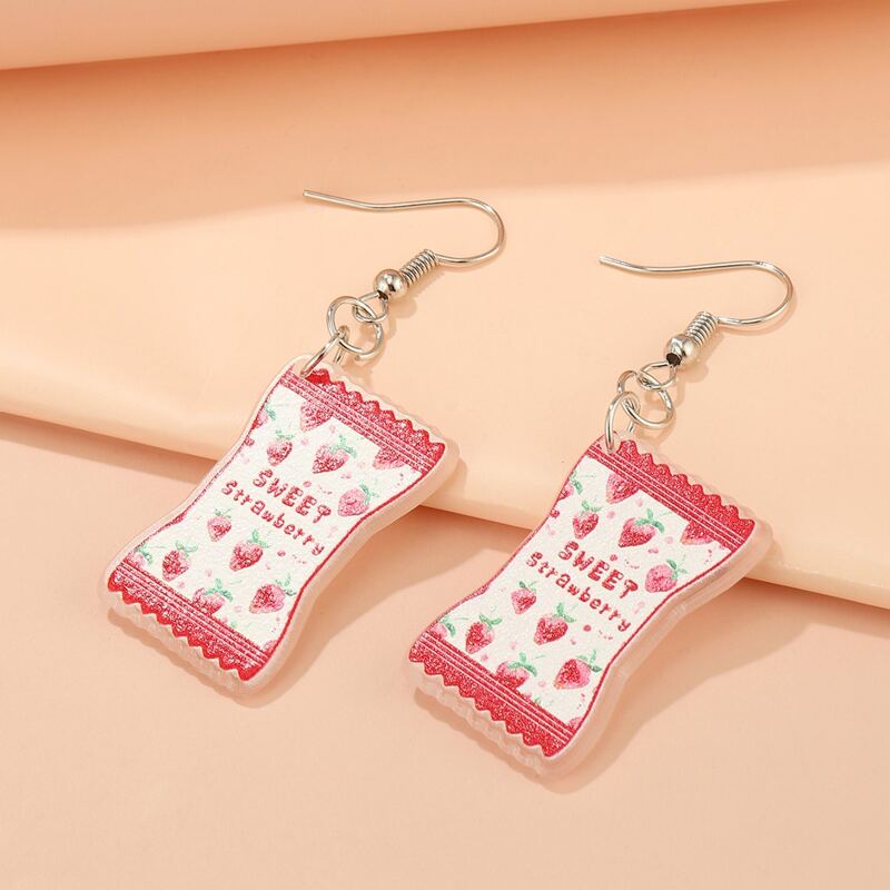 

Strawberry Graphic Drop Earrings, Pink