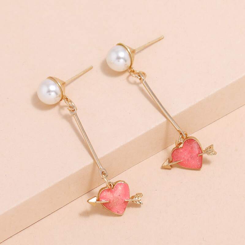 

Heart Drop Earrings, Pink