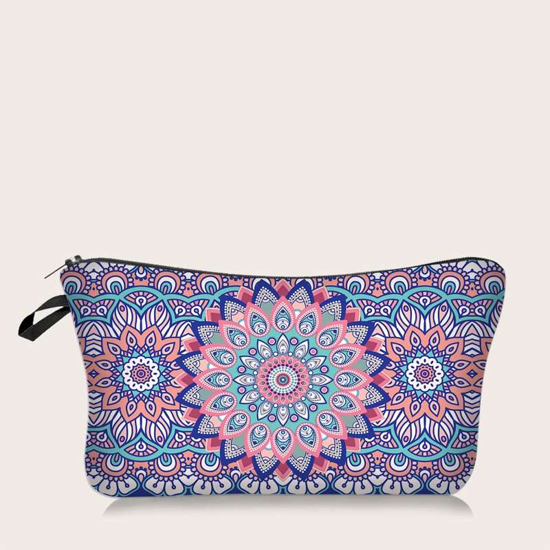

Mandala Print Zipper Makeup Bag, Multicolor