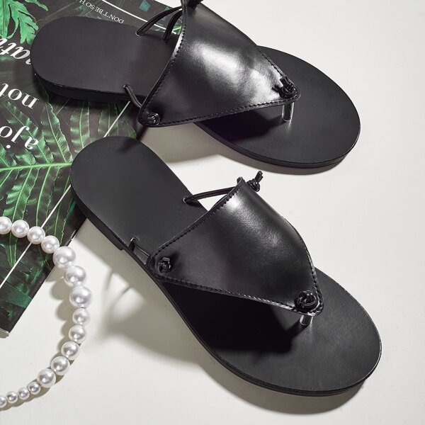 

Minimalist Knot Decor Thong Sandals, Black