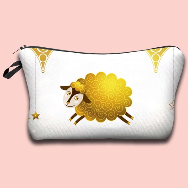 

Sheep Print Zipper Makeup Bag, White