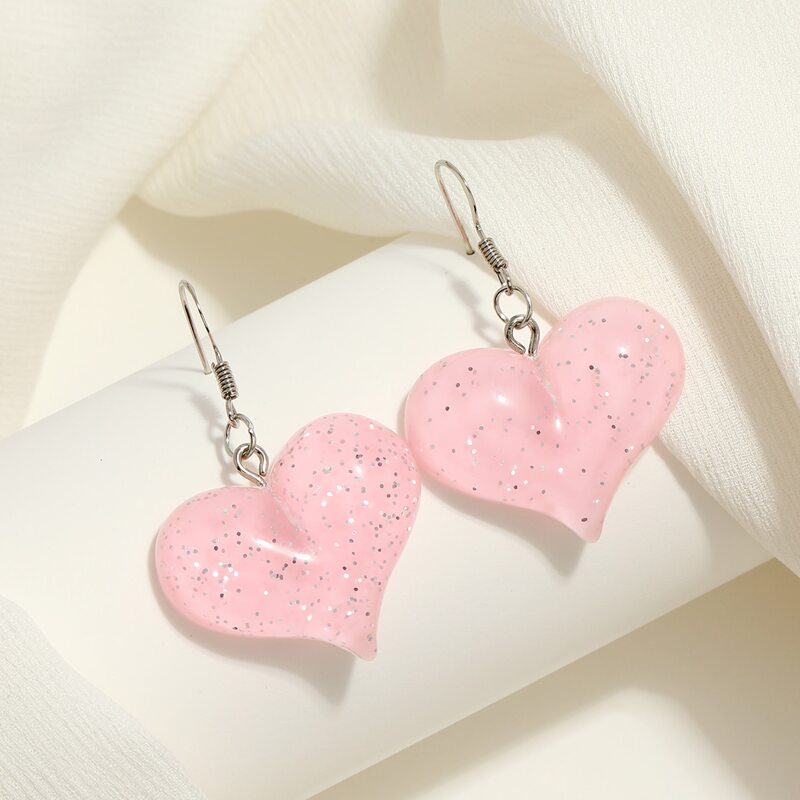 

Heart Drop Earrings, Pink
