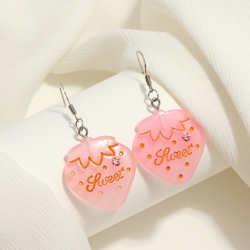 

Strawberry Drop Earrings, Pink