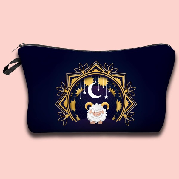 

Sheep Print Zipper Makeup Bag, Black