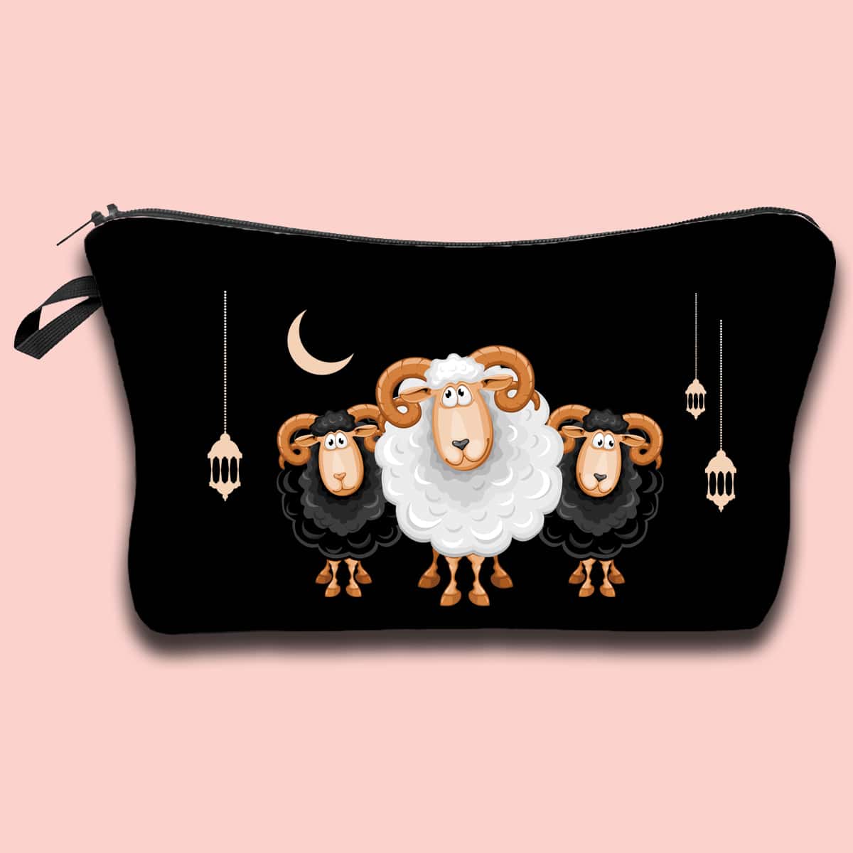 

Sheep Print Zipper Makeup Bag, Black