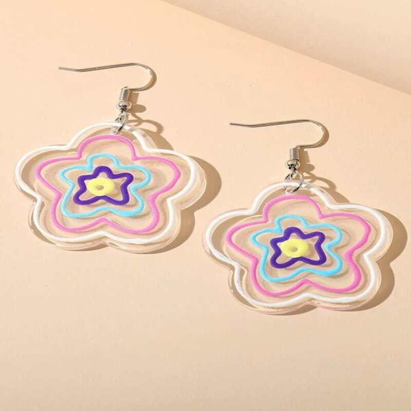 

Hollow Out Flower Drop Earrings, Multicolor