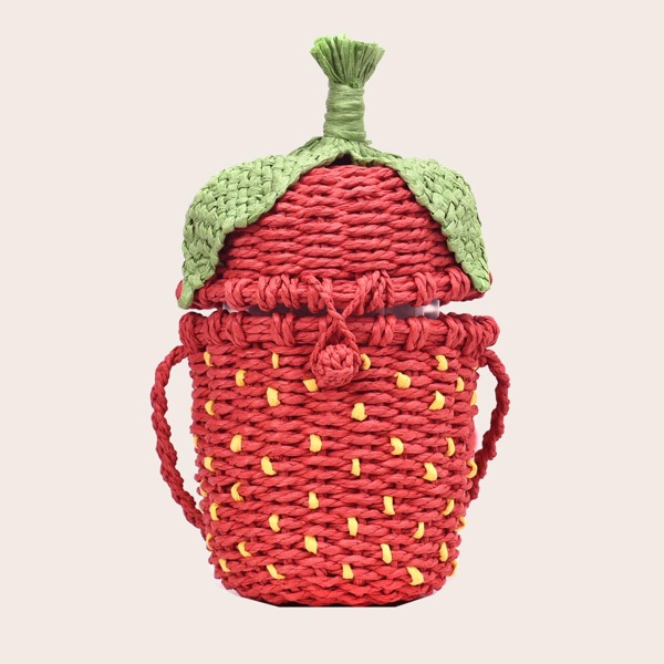 

Strawberry Design Straw Crossbody Bag, Red