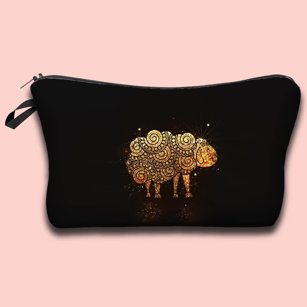 

Sheep Print Zipper Makeup Bag, Black