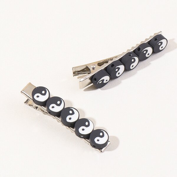 

2pcs Yin & Yang Detail Hair Clip, Multicolor