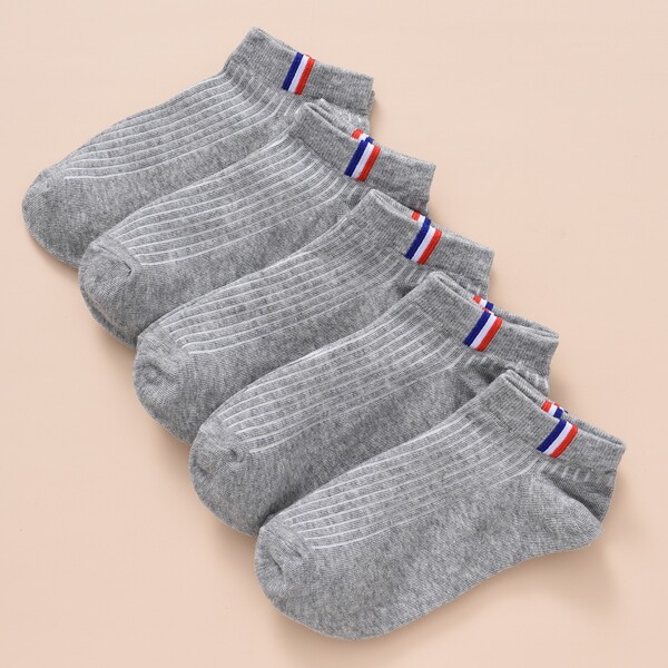

5pairs Men Striped Print Ankle Socks, Grey