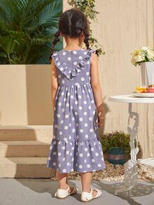 SHEIN Toddler Girls Ruffle Trim Polka Dot Dress - Lilac Purple - View 2