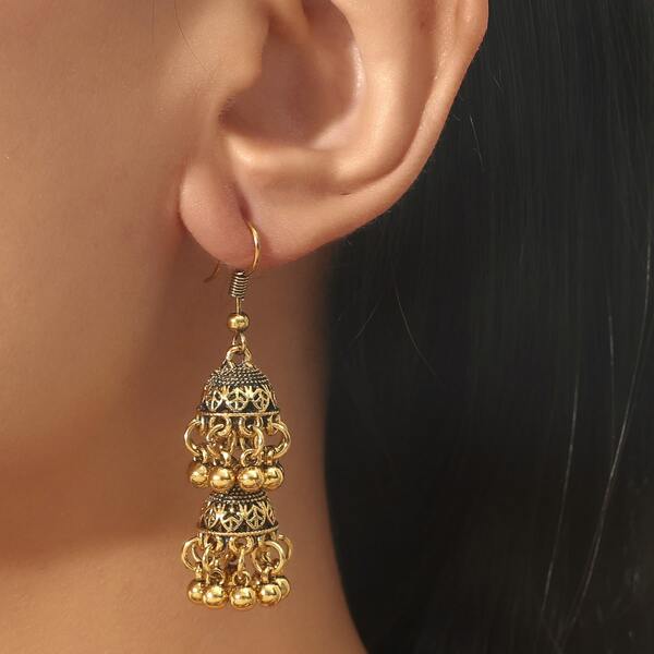 

Round Ball Tassel Jhumka Drop Earrings, Bronze