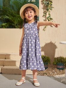 SHEIN Toddler Girls Ruffle Trim Polka Dot Dress - Lilac Purple - View 5