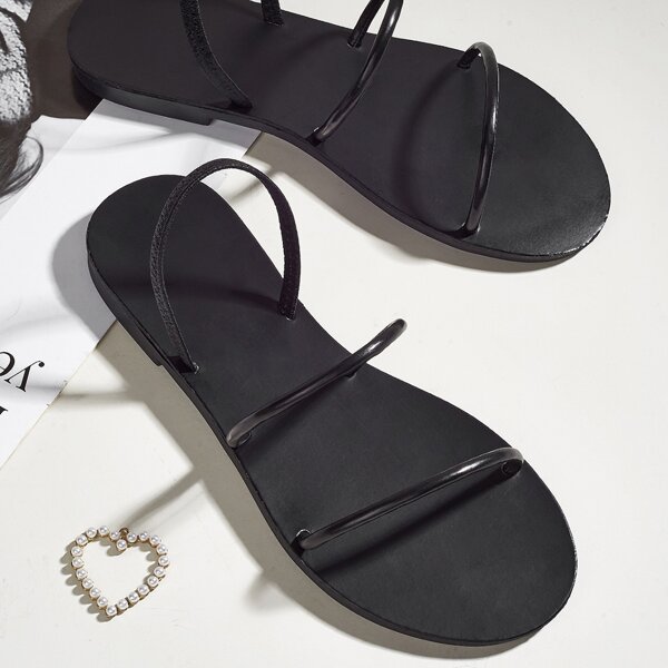 

Minimalist Open Toe Slingback Sandals, Black