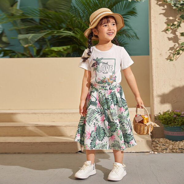 

Toddler Girls Letter and Animal Print Top & Tropical Print Skirt Set, Multicolor