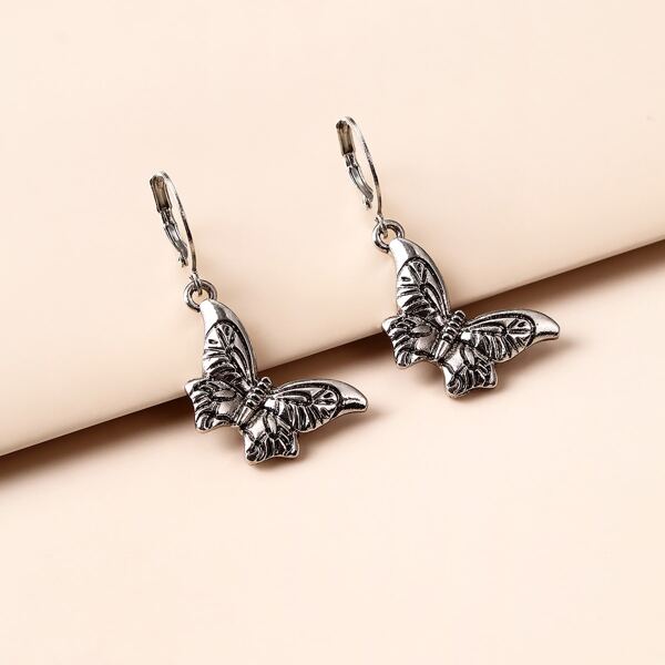 

Butterfly Design Drop Earrings, Silver