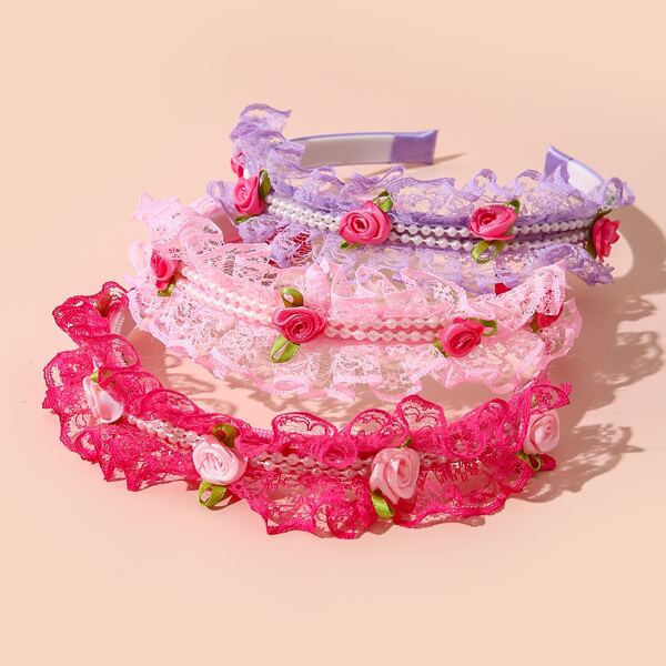 

3pcs Toddler Girls Flower Decor Hair Hoop, Multicolor