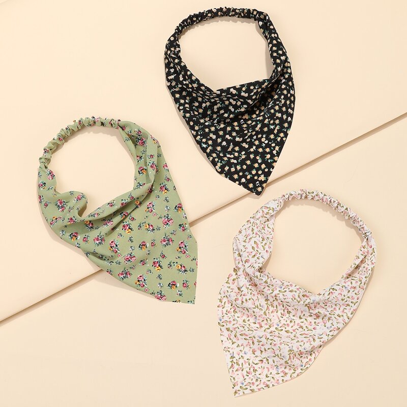 

3pcs Flower Print Hair Band, Multicolor