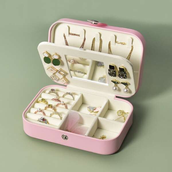 

1pc Double Layer Jewelry Storage Box, Pink