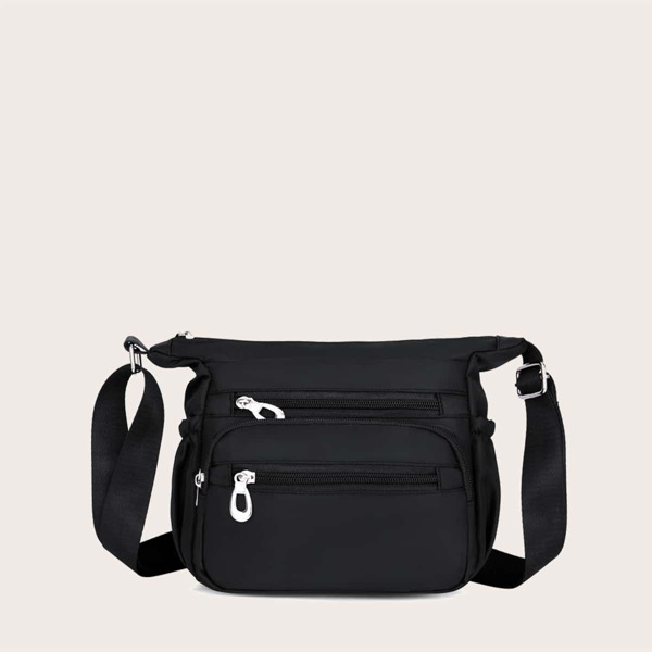 

Minimalist Double Zipper Crossbody Bag, Black