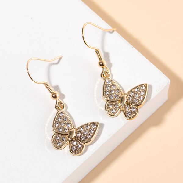 

Butterfly Design Drop Earrings, Gold