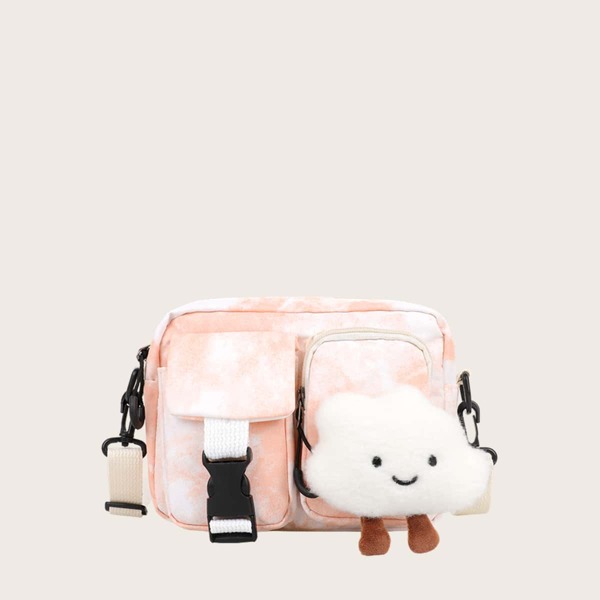 

Girls Cartoon Decor Pocket Front Crossbody Bag, Coral pink
