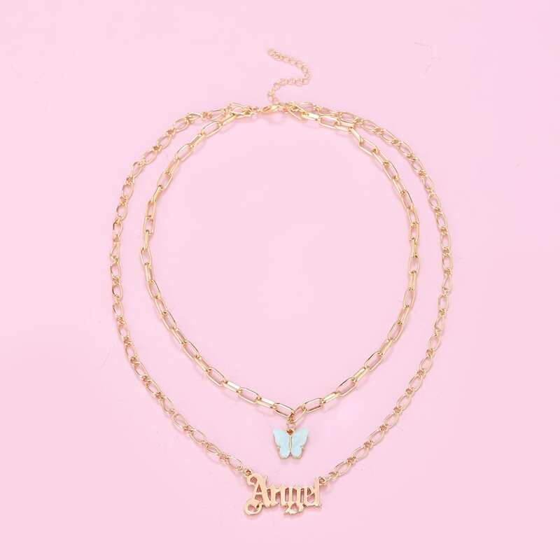 

Letter & Butterfly Pendant Layered Necklace, Gold