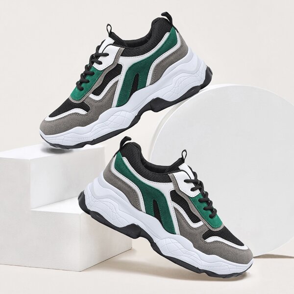

Colorblock Lace-up Front Running Shoes, Multicolor
