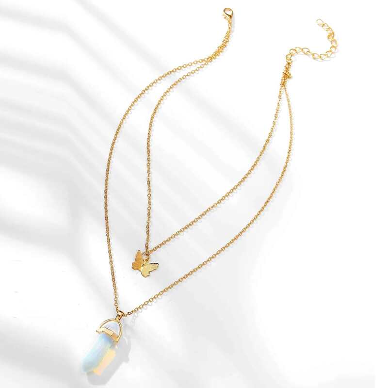 

Butterfly & Crystal Layered Necklace, Gold