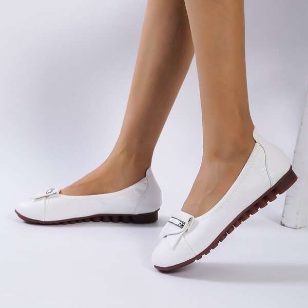 

Rhinestone Decor Slip On Flats, White