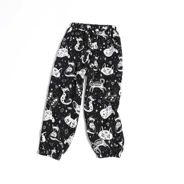 

Boys All Over Cartoon Graphic Tapered Pants, Black and white