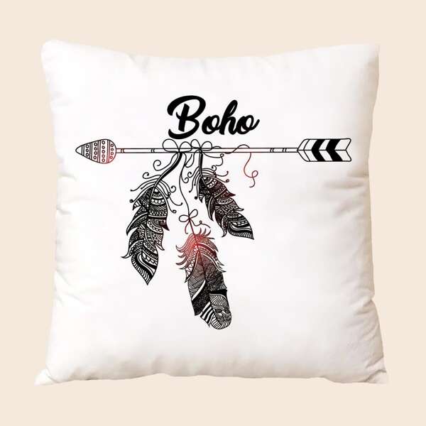 

Feather & Arrow Print Cushion Cover Without Filler, Multicolor