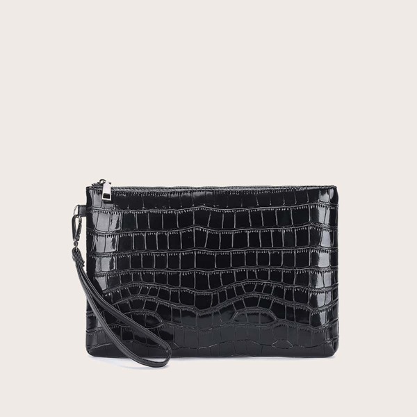 

Men Minimalist Croc Embossed Clutch Bag, Black