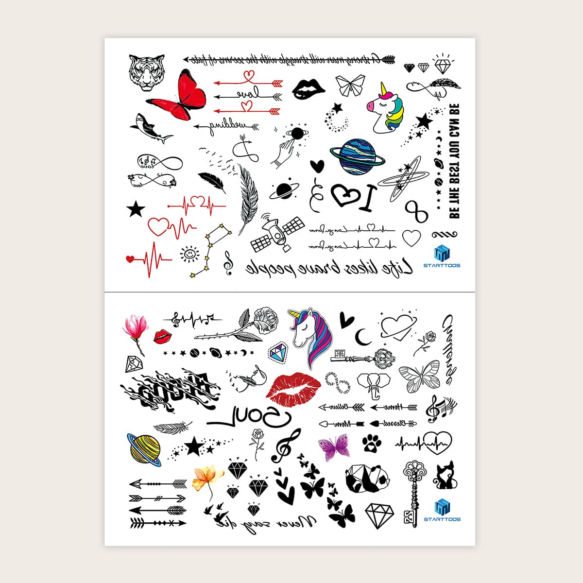 

2sheets Butterfly Pattern Tattoo Sticker, Multicolor