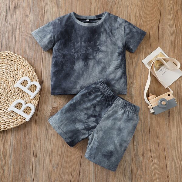 

Baby Girl Tie Dye Tee & Track Shorts, Navy blue
