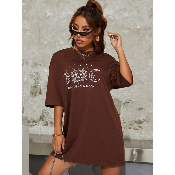 

Sun Moon & Letter Graphic Tee Dress, Chocolate brown