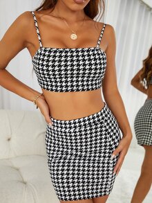 Outfit de dos piezas Pata de Gallo Elegante - Blanco y Negro - Ver 4